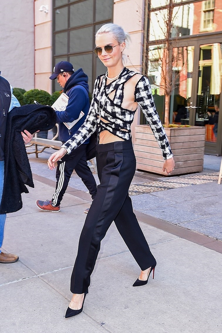 Cara Delevingne wears Ripped Cutout Shirt in New York City