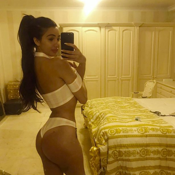Chloe Khan shows off the peachy results of her Brazilian bum-lift surgery as she strips to her underwear on Instagram