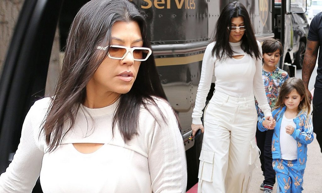 Kourtney Kardashian is Swimming in her Raver Pants While Out with the Kids in Calabasas